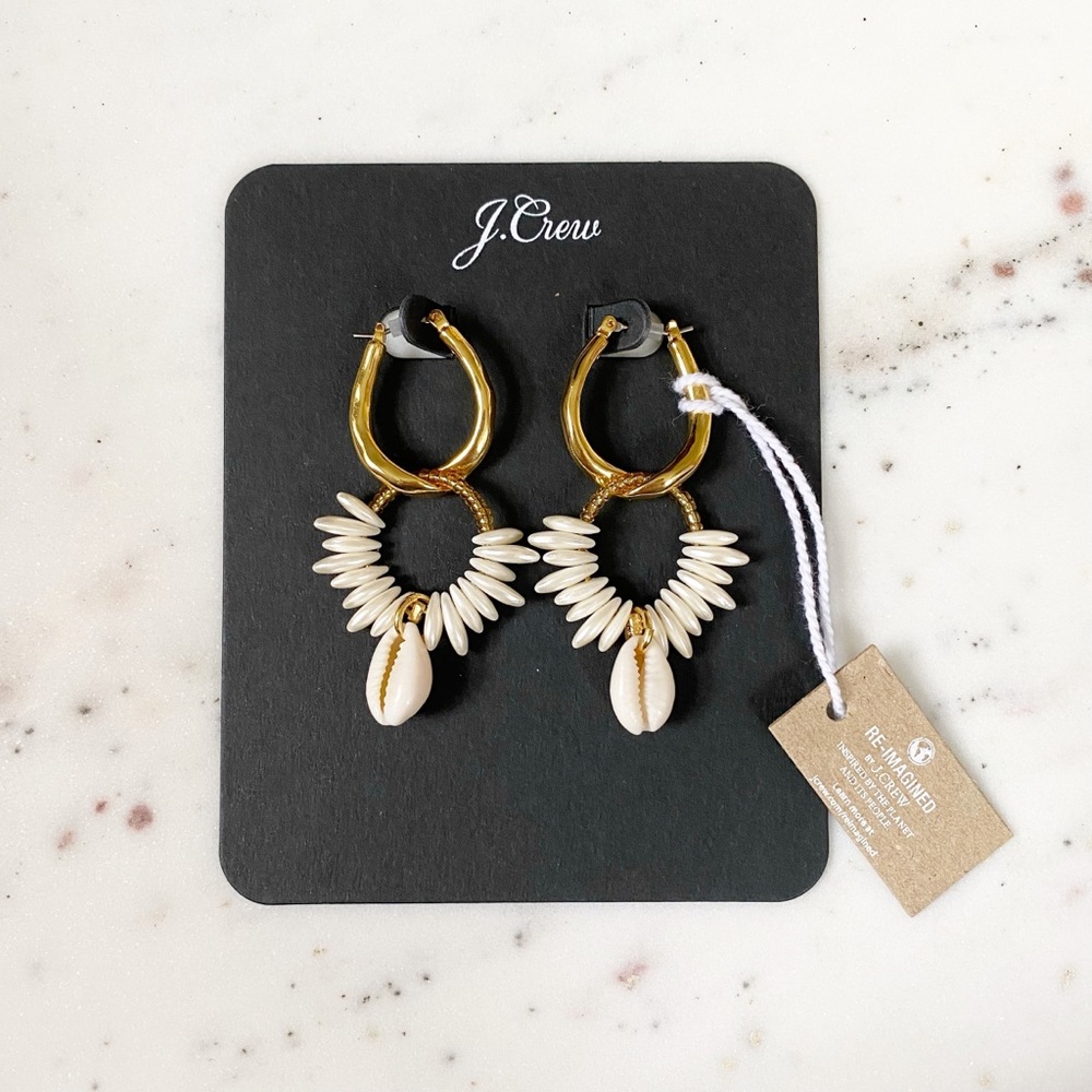 Cowrie Shell & Pearl Hoop Earrings - Picture 4 of 9